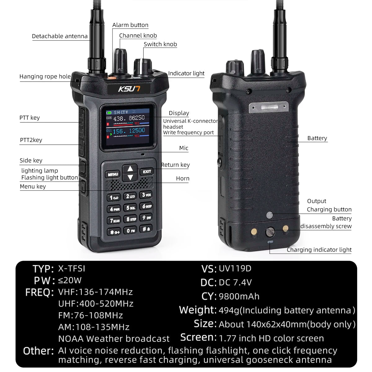 KSUN UV119 Walkie Talkie Long Range High Power 20W Portable Profesional Two Way Radios Communication Transceiver for Hunting