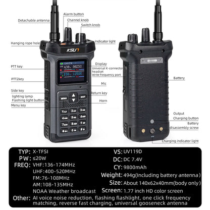KSUN UV119 Walkie Talkie Long Range High Power 20W Portable Profesional Two Way Radios Communication Transceiver for Hunting