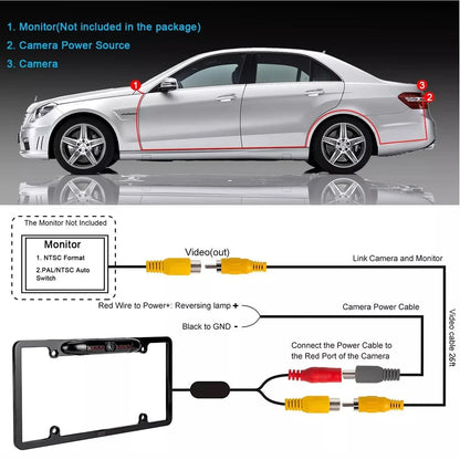 HD Backup Camera License Plate Metal Frame Rear View Parking Camera CMOS LED Night Vision For Car Truck SUV