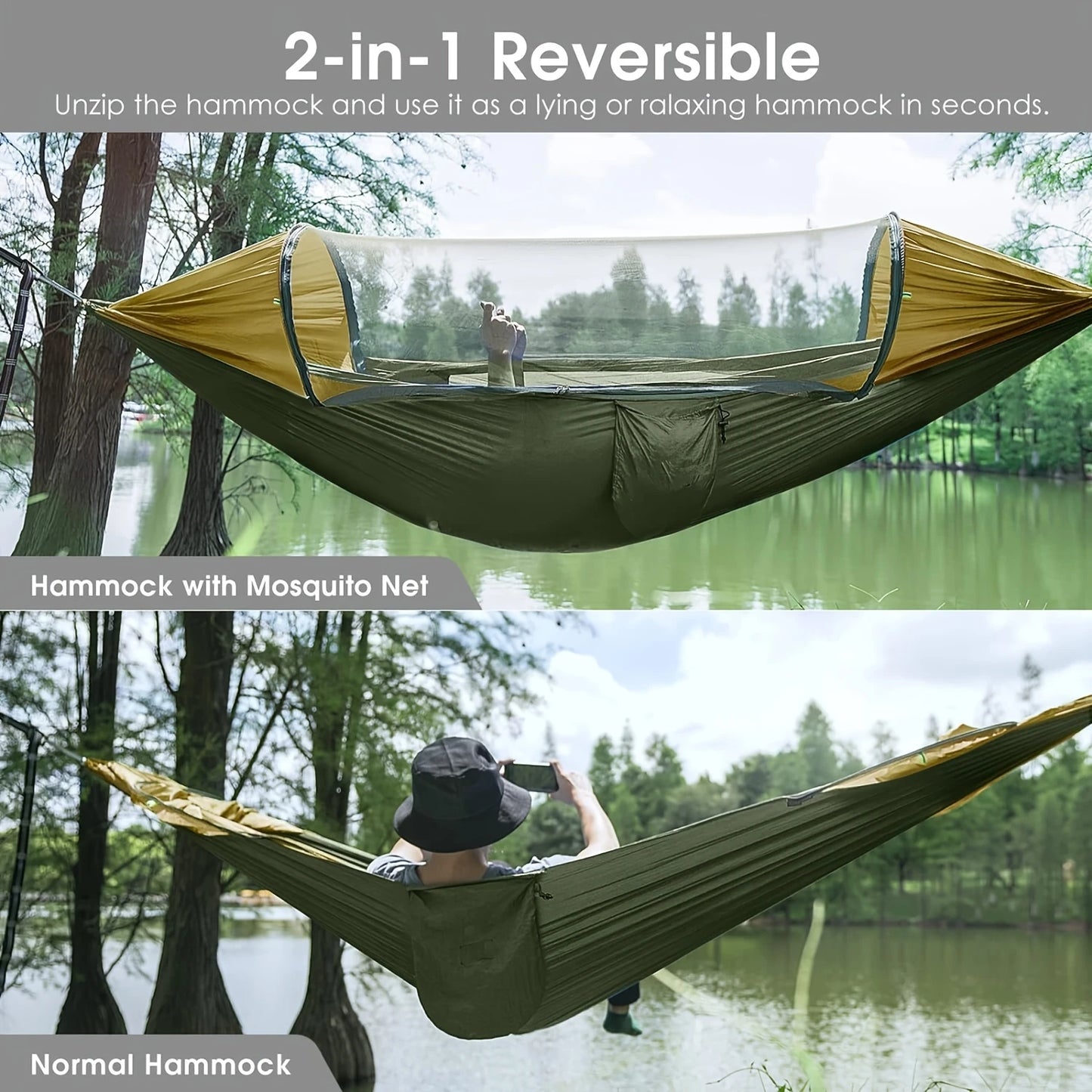 Fully Automatic Quick-Open Mosquito Net Hammock, Outdoor Single-Double Nylon Cloth Camping Support Rod, Mosquito Net, Hammock, Mosquito Repellent Hammock