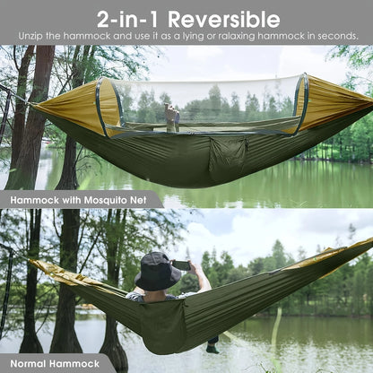 Fully Automatic Quick-Open Mosquito Net Hammock, Outdoor Single-Double Nylon Cloth Camping Support Rod, Mosquito Net, Hammock, Mosquito Repellent Hammock