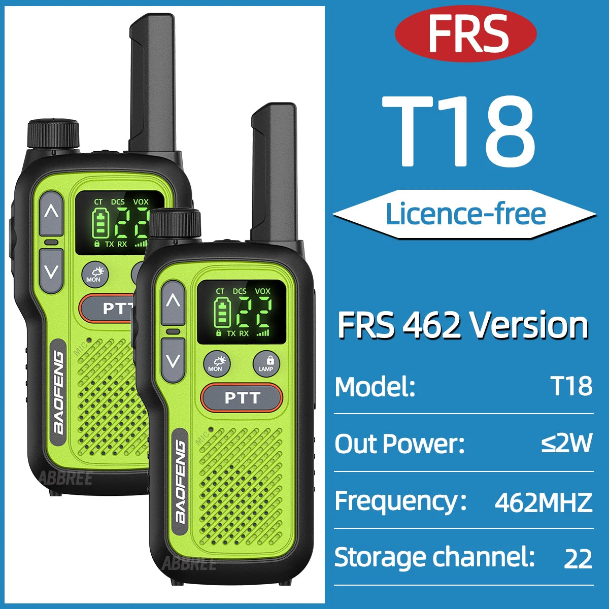 2pcs Baofeng T18 Mini Walkie Talkie Long Range PMR FRS Rechargable Portable Two Way Radio Type-C Charger VOX for Camping Trip