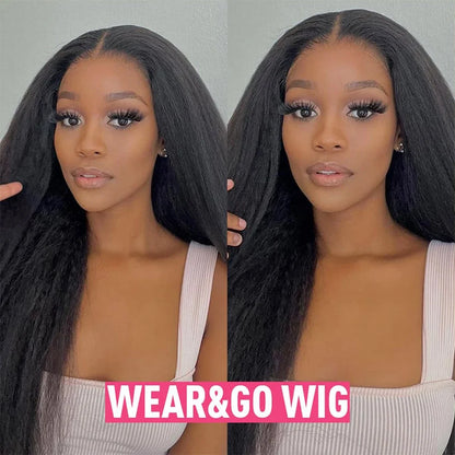 Wear and Go Glueless Wig Pre Plucked Pre Cut 4x4 Lace Closure Wig Kinky Straight Lace Front Wigs Human Hair Wig for Women