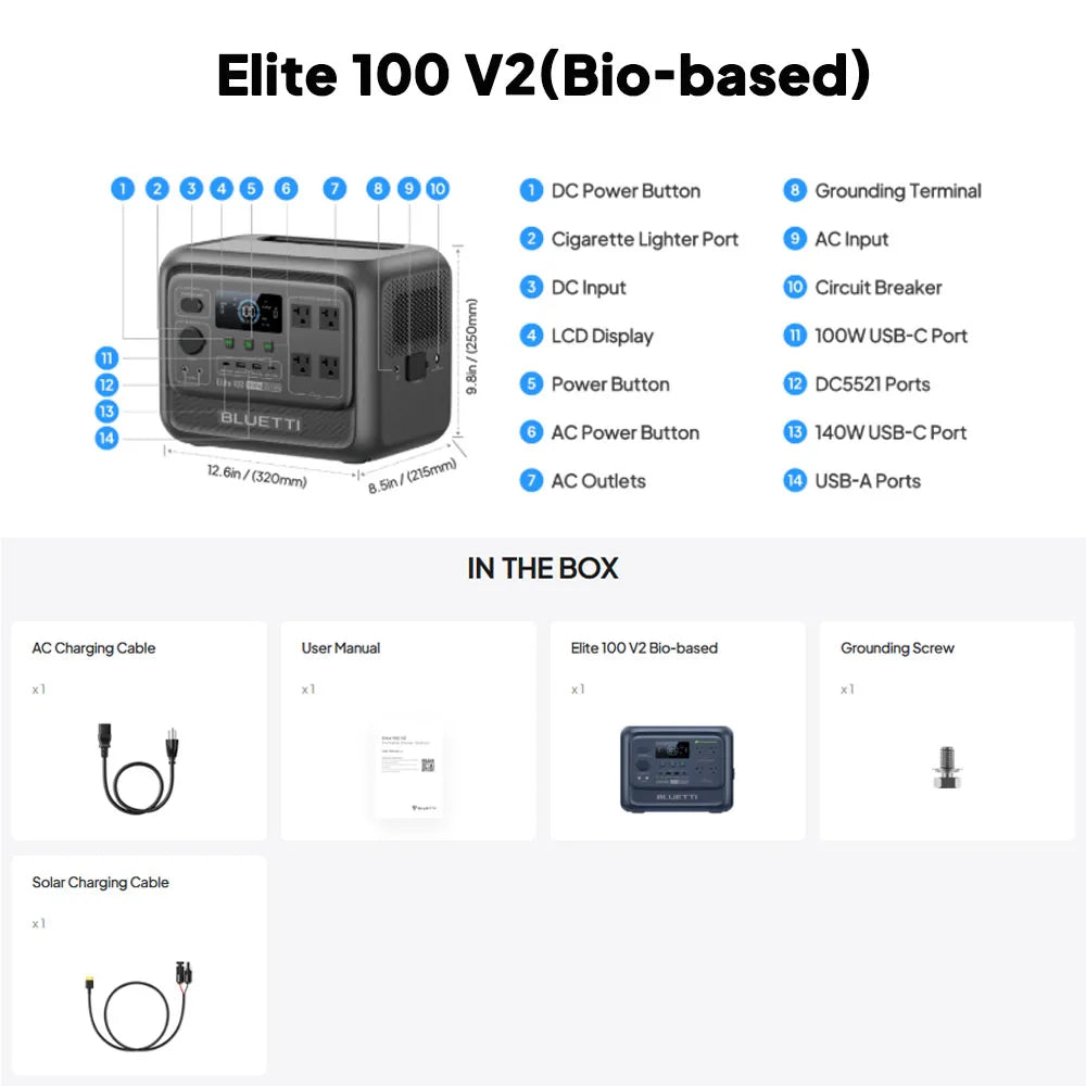 BLUETTI Elite 100 V2 Bio-based Portable Power Station 1800W 1024Wh LFP Battery Backup High Capacity For Camping Home Emergency