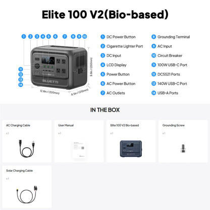 BLUETTI Elite 100 V2 Bio-based Portable Power Station 1800W 1024Wh LFP Battery Backup High Capacity For Camping Home Emergency