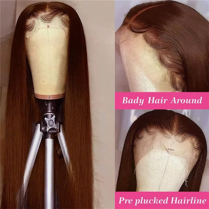 300 Density Brown HD Lace Frontal Wigs 13x4 Bone Straight Human Hair For Women Chocolate Brown Front Wig With Baby Hair