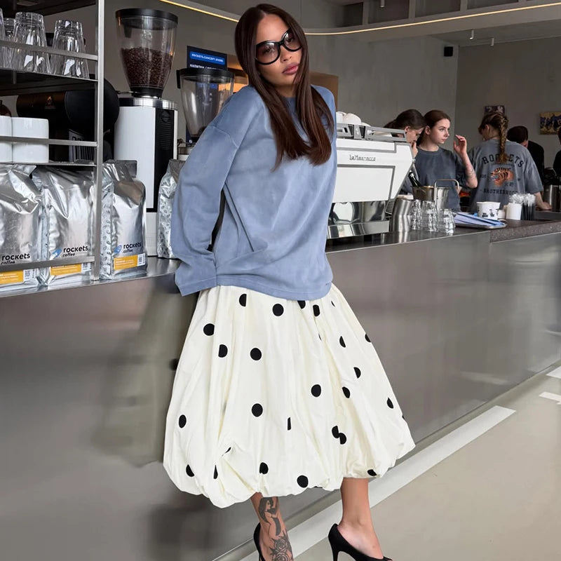 Polka Dot Bubble Skirt Women Summer Elegant Balloon Midi Skirts Vintage high Waist Flattery Puff Vacation Party Long Skirt