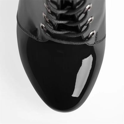 Onlymaker Women Lace-Up Ankle Boots Shoes 16cm High Thin Heel 4cm Platform Fashion Heels Boots Plus Size 35-46