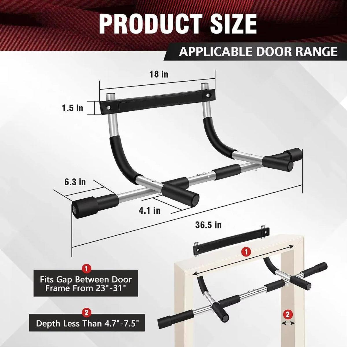 Adjustable Doorway Pull Up Bar, Multi-Grip Chin Up Bar for Home Gym Strength Training, Upper Body Workout Equipment