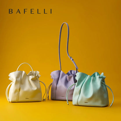 BAFELLI 2026 NEW WOMEN'S BAG LEATHER CASUAL BUCKET HANDBAGS FOR FEMALE TREND FASHION SHOPPER PURSE LUXURY BRAND SHOULDER