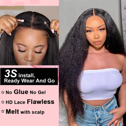 Wear and Go Glueless Wig Pre Plucked Pre Cut 4x4 Lace Closure Wig Kinky Straight Lace Front Wigs Human Hair Wig for Women