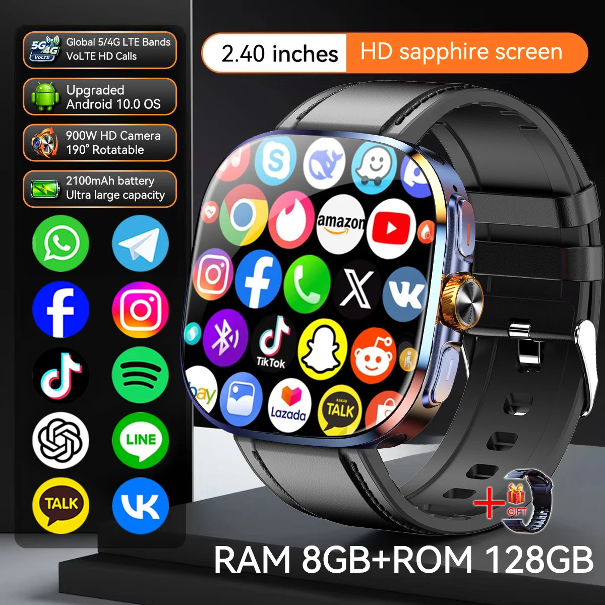M99 Smartwatch 5G With 2.4inch Amoled Screen 900W Rotating Camera WIFI GPS Position Compass NFC Bluetooth Smart Watch Men Women