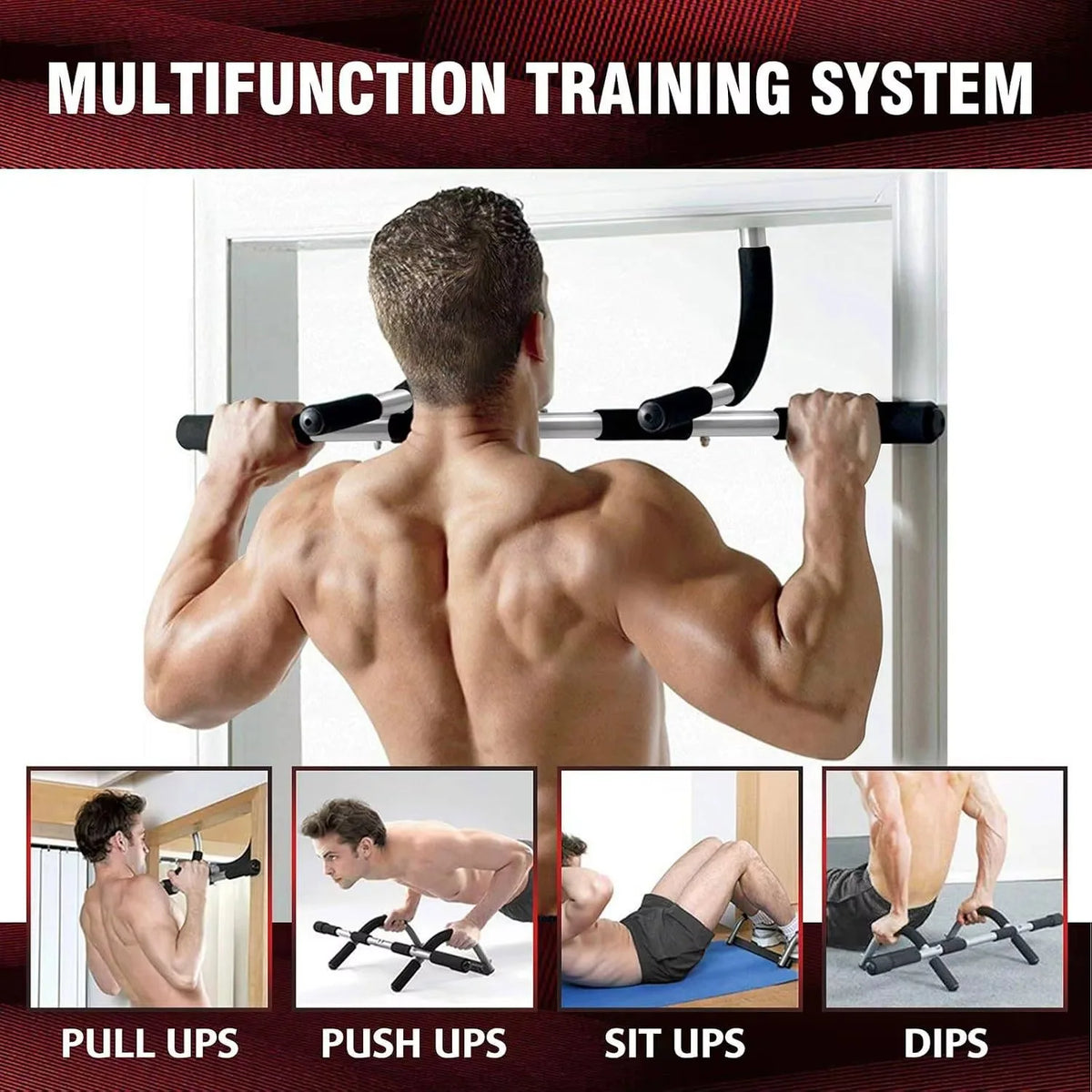Adjustable Doorway Pull Up Bar, Multi-Grip Chin Up Bar for Home Gym Strength Training, Upper Body Workout Equipment