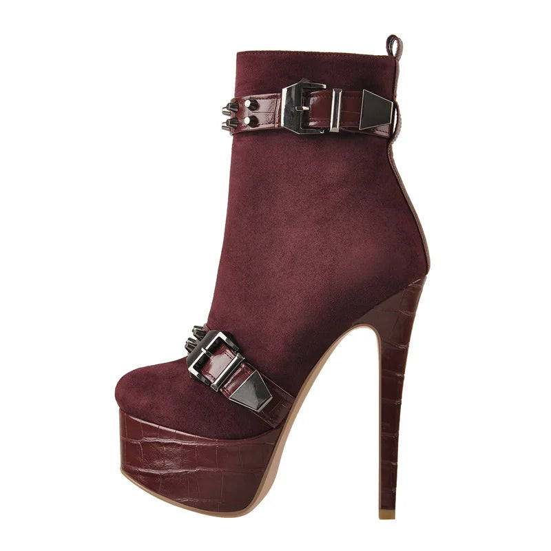 Onlymaker Women Lace-Up Ankle Boots Shoes 16cm High Thin Heel 4cm Platform Fashion Heels Boots Plus Size 35-46
