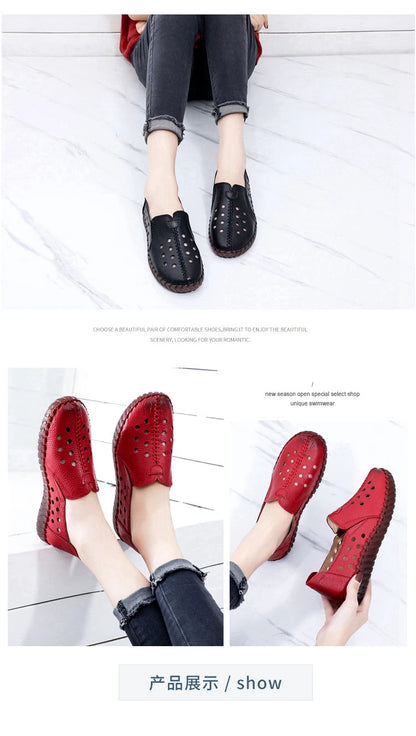Genuine Leather Ballet Flats Shoes Women Vintage Luxury High Quality Loafers Women's Moccasins Casual Elegant Ladies Wide Shoes