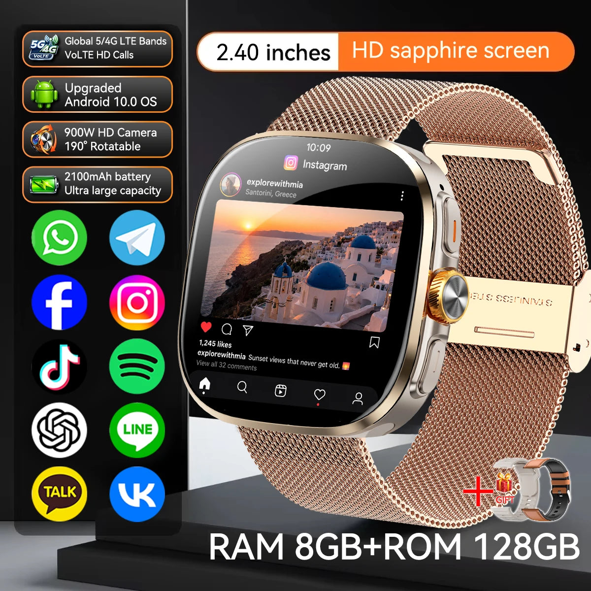 M99 Smartwatch 5G With 2.4inch Amoled Screen 900W Rotating Camera WIFI GPS Position Compass NFC Bluetooth Smart Watch Men Women