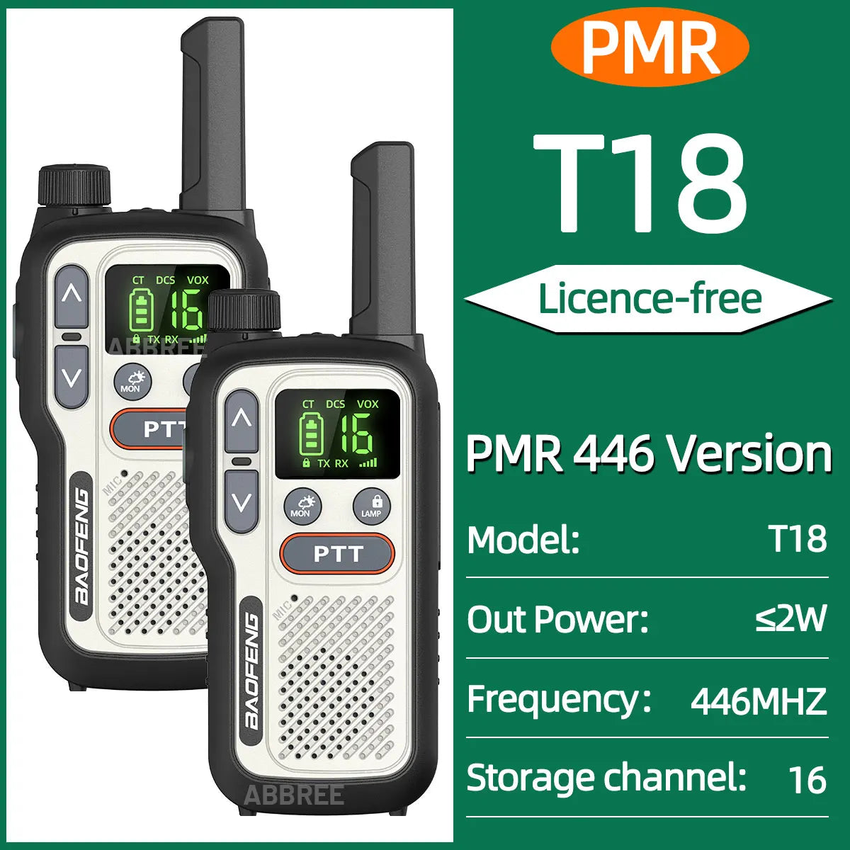 2pcs Baofeng T18 Mini Walkie Talkie Long Range PMR FRS Rechargable Portable Two Way Radio Type-C Charger VOX for Camping Trip