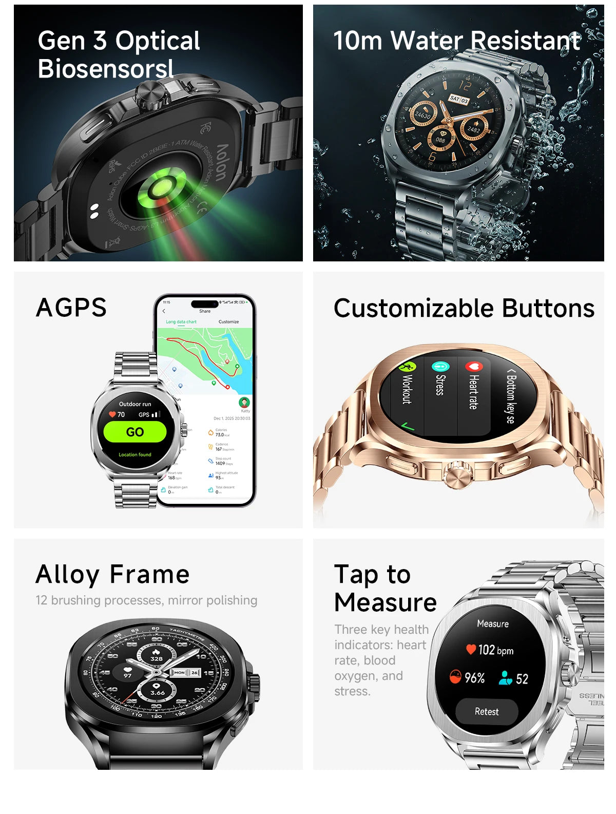 Aolon Cube Smart Watch 1.43" AMOLED Screen Bluetooth WhatsApp Call AGPS 1ATM  Heart Rate Monitor Outdoor Sport Fitness Tracker