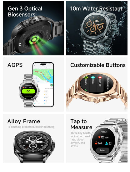 Aolon Cube Smart Watch 1.43" AMOLED Screen Bluetooth WhatsApp Call AGPS 1ATM  Heart Rate Monitor Outdoor Sport Fitness Tracker