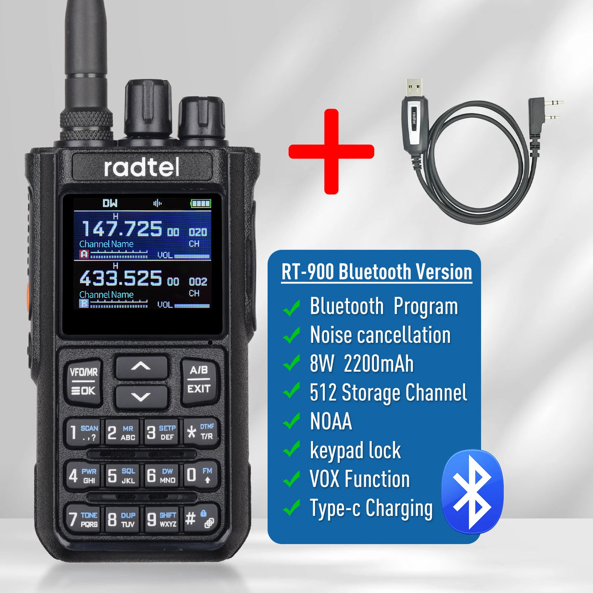Radtel RT-900 8W Full Band Ham Radio Walkie Talkie 512CH Air Band Two Way Radio Station Aviation Noaa Police Marine River PTT