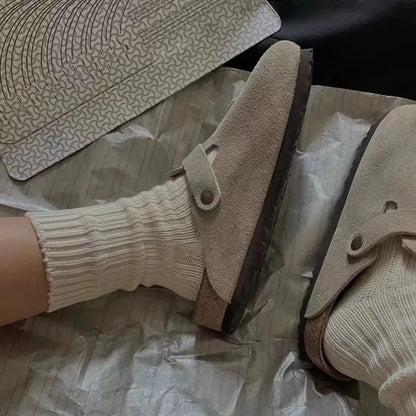 Women Men Suede Leather Clogs Adjustable Buckle Cork Footbed Non-slip Casual Mules Slippers