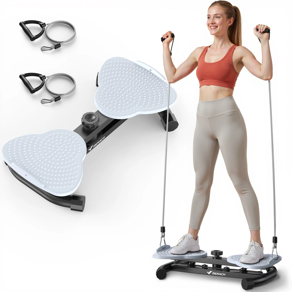 MERACH Waist Twister Board with Pull Cords Dual Pedal Ab Twister 300 lbs Capacity Silent Anti-Slip Core Exerciser with Foot Massage Slim Waist Love Handle Workout Equipment for Home Office for Women & Seniors