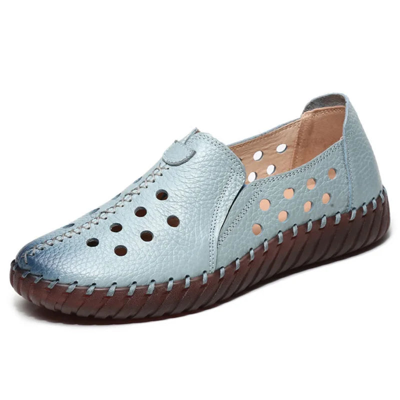 Genuine Leather Ballet Flats Shoes Women Vintage Luxury High Quality Loafers Women's Moccasins Casual Elegant Ladies Wide Shoes