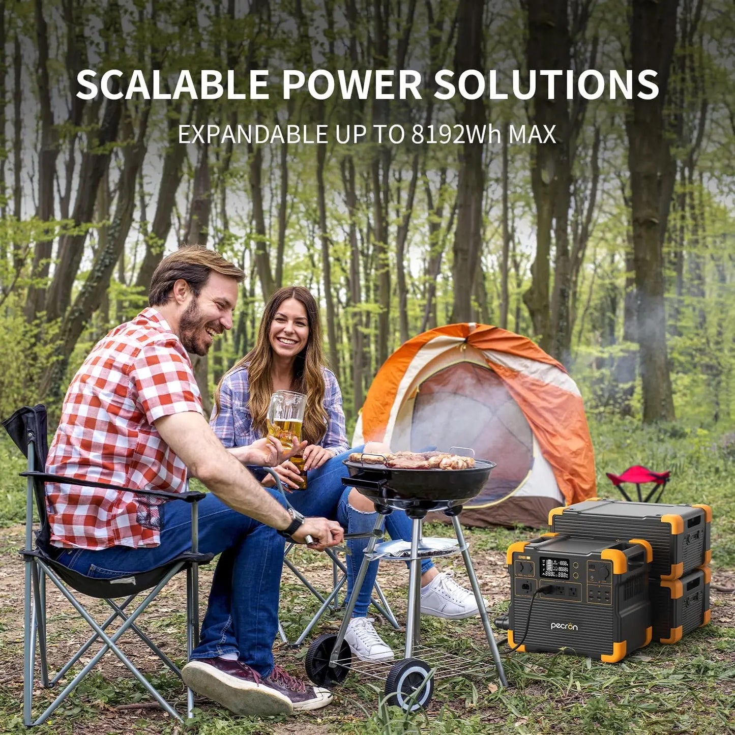Used-PECRON E2400LFP 2048Wh/2400W with 3840Wh Extra Battery Expandable to 5888Wh, Fast Charging in 1.5 Hrs for Emergencies, Camping, RV, Home Use