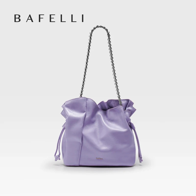 BAFELLI 2026 NEW WOMEN'S BAG LEATHER CASUAL BUCKET HANDBAGS FOR FEMALE TREND FASHION SHOPPER PURSE LUXURY BRAND SHOULDER