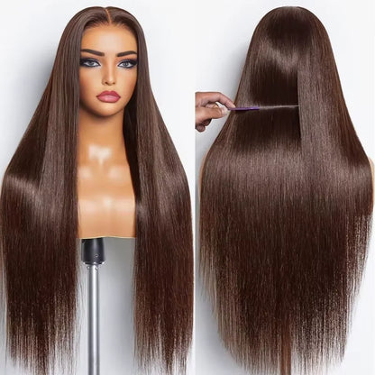 300 Density Brown HD Lace Frontal Wigs 13x4 Bone Straight Human Hair For Women Chocolate Brown Front Wig With Baby Hair