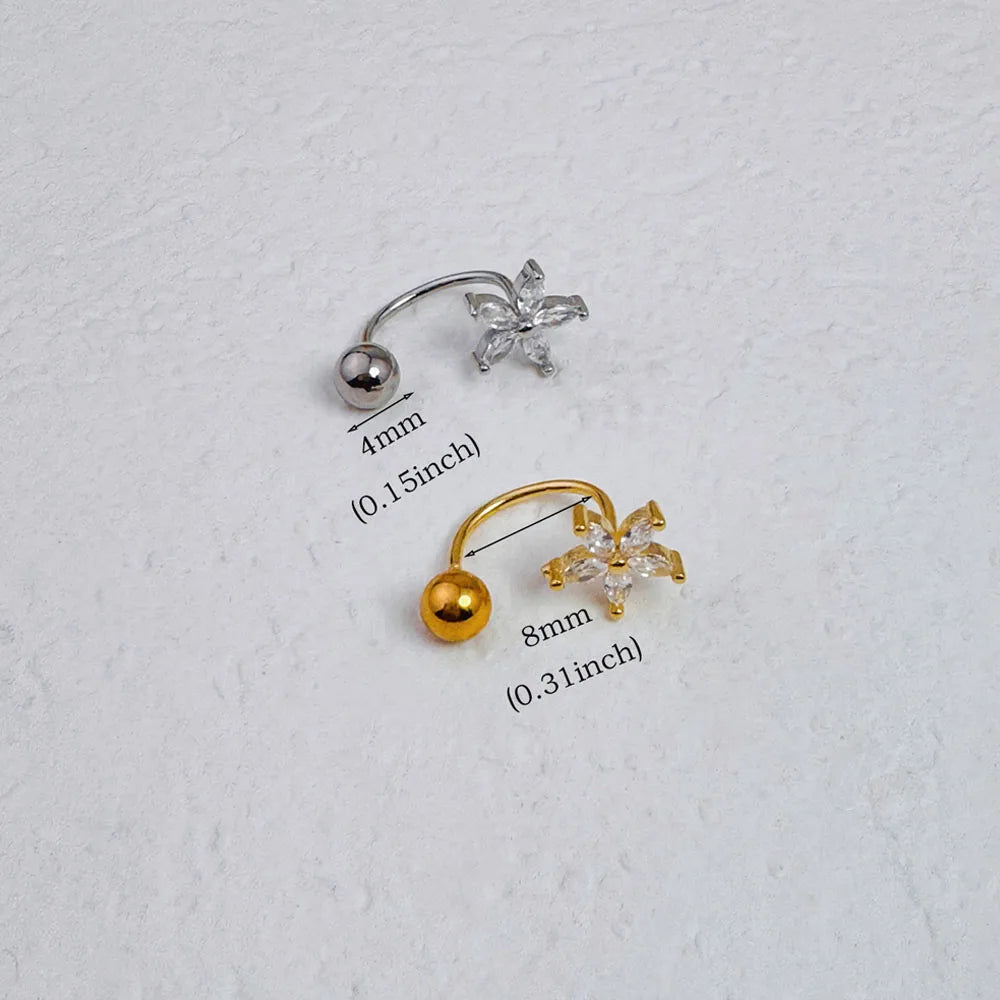 1Pc Zircon Flower-Shaped Nose Ring,14K Gold Plated Stainless Steel Piercing Jewelry for Women Daily Wear Body Piercing Accessory