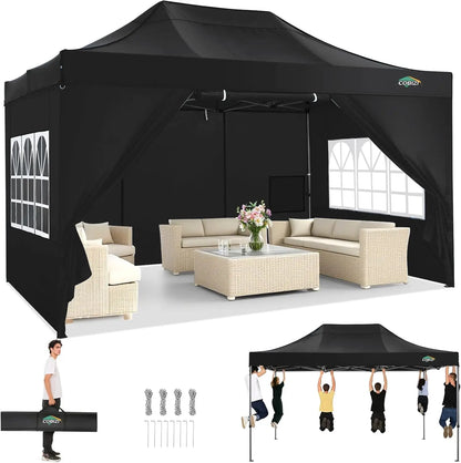 10x15 Pop up Canopy Tent Heavy Duty Gazebo with 4 Sidewalls,UPF 50+ All Weather Waterproof Commercial Outdoor Wedding Party Tent