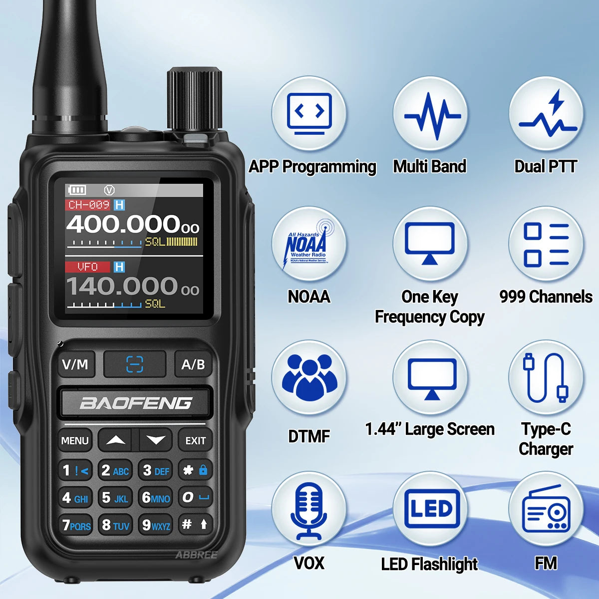 Baofeng UV-5R Mini Walkie Talkie Dual PTT Wireless Bluetooth Programming NOAA Portable Long Range Ham Radio for Camping outdoors