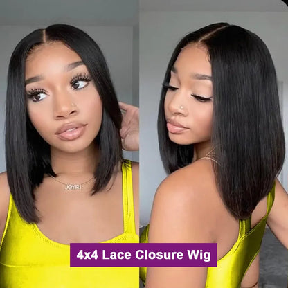 220% Density Straight 13x4 Lace Frontal Short Bob Wigs 100% Human Hair 4x4 Lace Closure Wig Virgin Bob Wigs #1B Natural Black