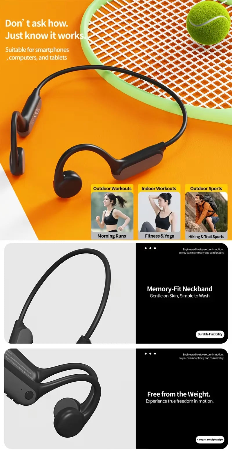 2026 Upgraded Open Ear Headphones, Wireless Sports Earphones with Mic, Long Battery Life for Running, Fitness & Cycling - Black