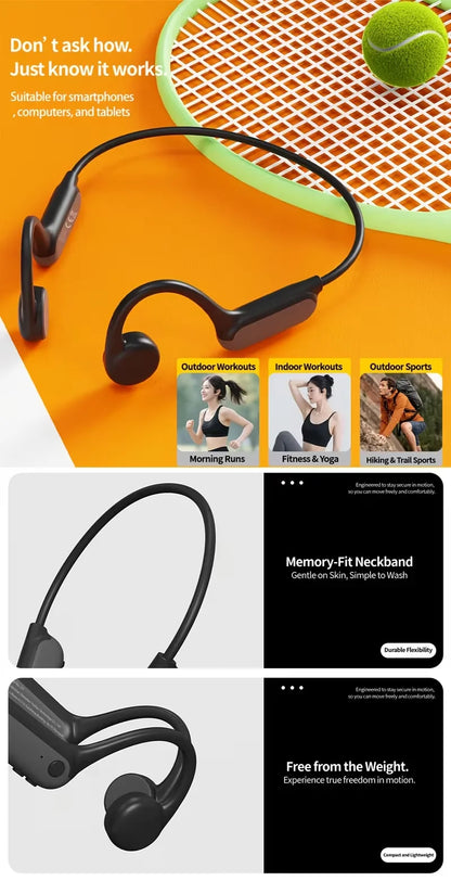 2026 Upgraded Open Ear Headphones, Wireless Sports Earphones with Mic, Long Battery Life for Running, Fitness & Cycling - Black