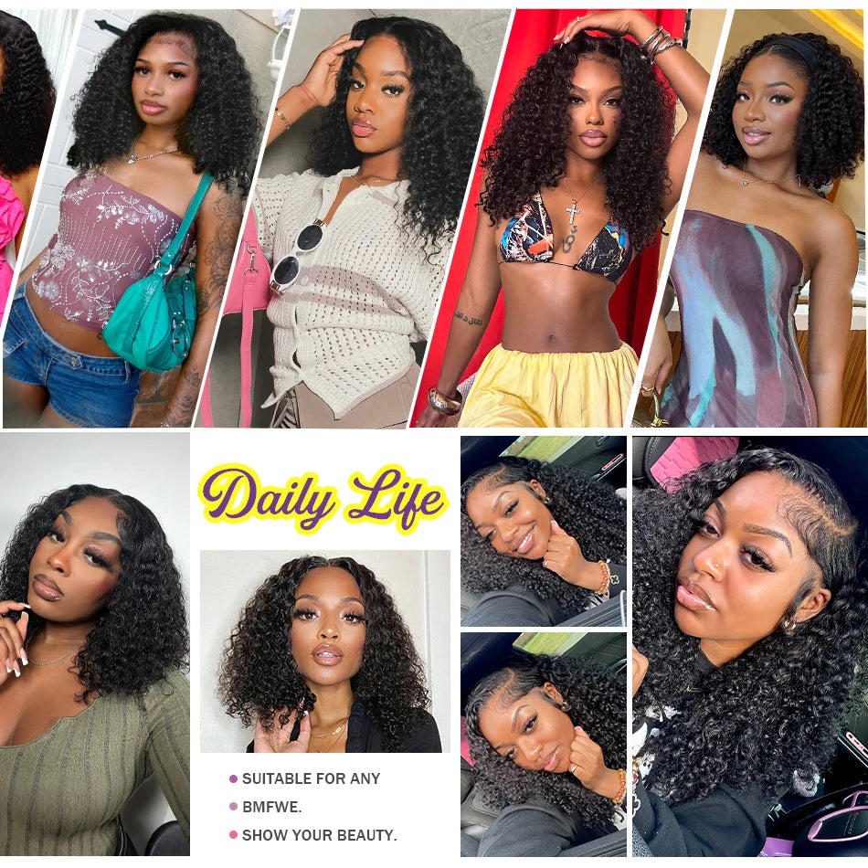Short Bob Deep Wave Lace Frontal Wig Pre Plucked 13x4 4x4 Lace Front Wig Peruvian Curly Human Hair Bob Wigs For Women and Girls