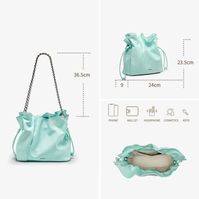 BAFELLI 2026 NEW WOMEN'S BAG LEATHER CASUAL BUCKET HANDBAGS FOR FEMALE TREND FASHION SHOPPER PURSE LUXURY BRAND SHOULDER