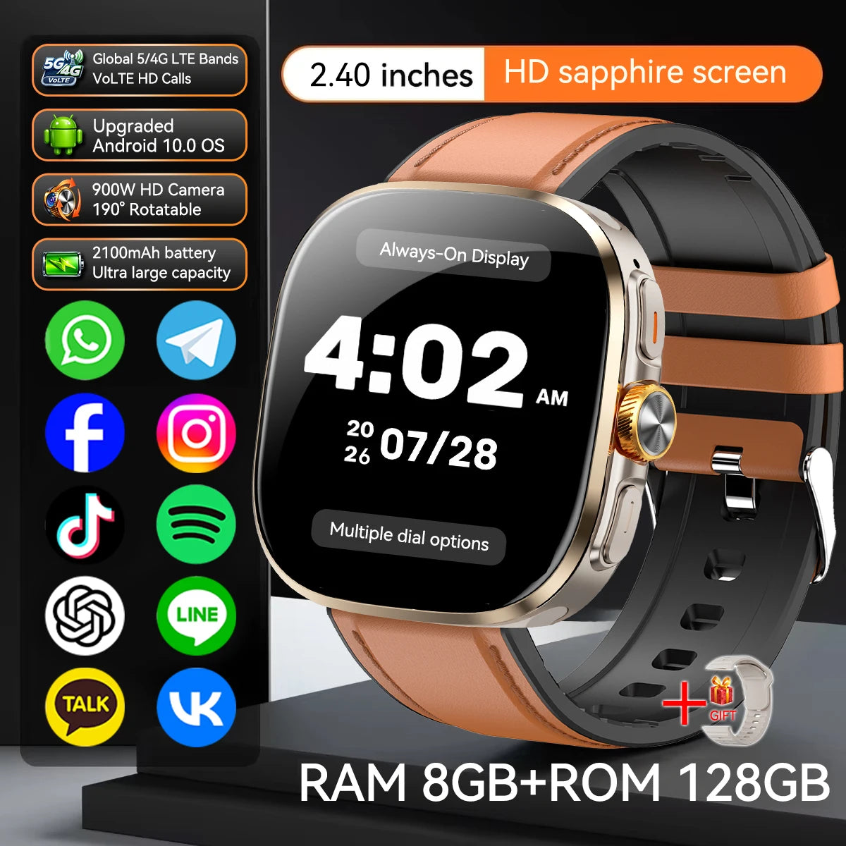 M99 Smartwatch 5G With 2.4inch Amoled Screen 900W Rotating Camera WIFI GPS Position Compass NFC Bluetooth Smart Watch Men Women