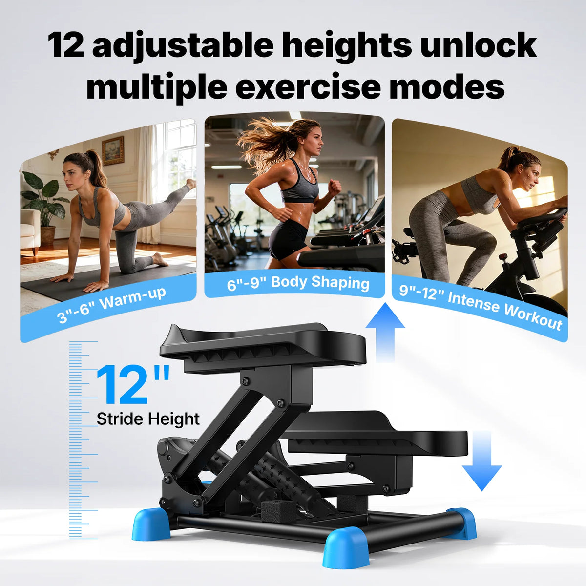 MERACH New 3-in-1 Mini Stepper with Large Stride & Shock Pad Design 3-in-1 Stair Stepper, Large Stride & High Resistance Design, High Elastic & Silent Shock Absorption, with Resistance Band
