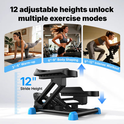 MERACH New 3-in-1 Mini Stepper with Large Stride & Shock Pad Design 3-in-1 Stair Stepper, Large Stride & High Resistance Design, High Elastic & Silent Shock Absorption, with Resistance Band