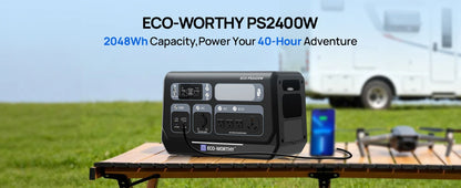 ECO-WORTHY PS 2400W Power Station 2048Wh LiFePO4 Battery, Solar Generator with 10 Outlets (4800W Peak) Wi-Fi and Bluetooth