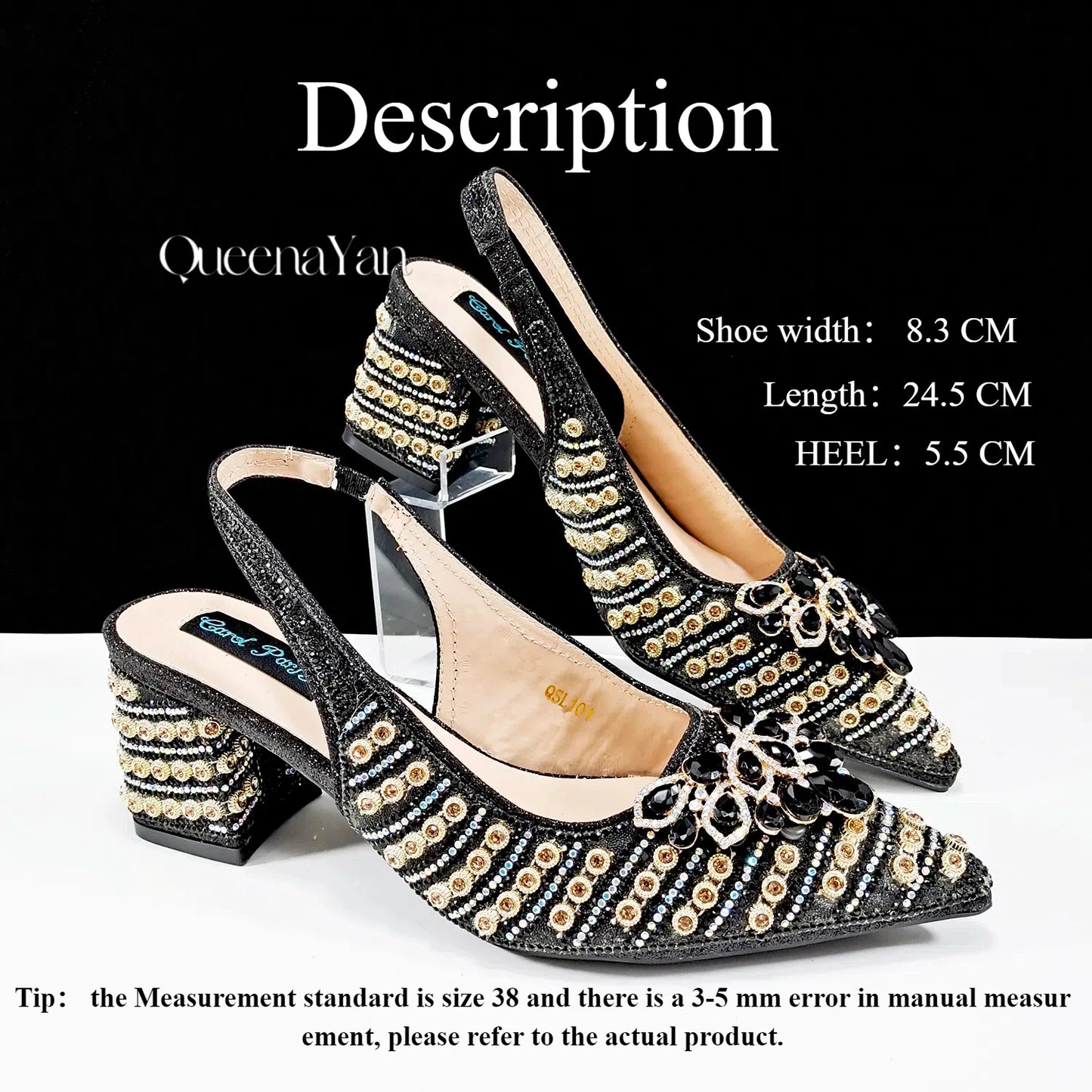 QUEENA Yan  Dazzling Dreams: Full Rhinestone High Heels and Coordinated Bag for Timeless Style