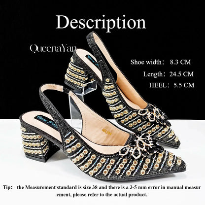 QUEENA Yan  Dazzling Dreams: Full Rhinestone High Heels and Coordinated Bag for Timeless Style