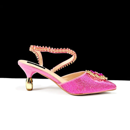 Elegant Rhinestone-Embellished Heels And Gold Mini Bag Set for Night Outfits Women's Fashion Accessory Combo