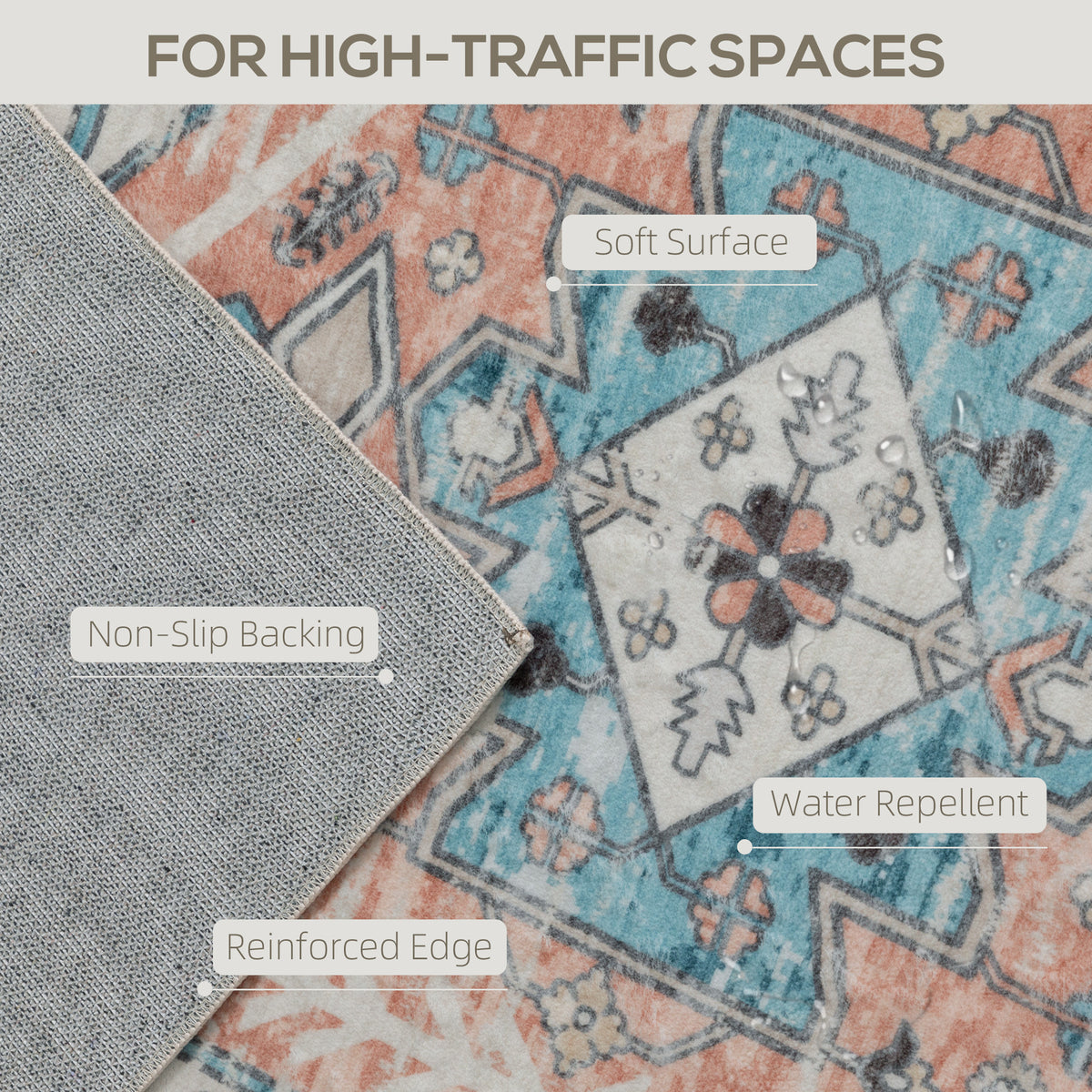 Machine Washable Area Rug, 4'x6' Vintage Oriental Medallion Distressed Rugs Soft Printed Floor Mat, Brown and Blue