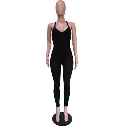 Sexy Cleavage Jumpsuits Women Classic Simple Casual Sporty Wear Sleeveless V-Neck Back Criss Cross Active Casualwear