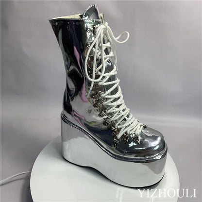 12.5cm fashion wedge heel, stage performance style, street style, sexy custom boots, model stage show ankle boots