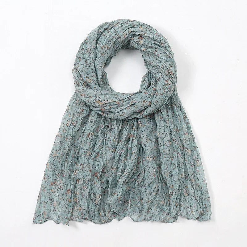 Spain Lovely Polka Floral Crinkle Viscose Shawl Scarf Lady Soft Thin Beach Wrap Pashmina Stole Bufandas Muslim Hijab 175*85Cm