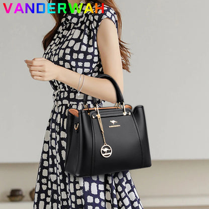 Casual Tote Women's Soft Leather Handbag Luxury Designer 3 Layers Shoulder Crossbody Bag Lady Large Capacity Shopper Sac A Main
